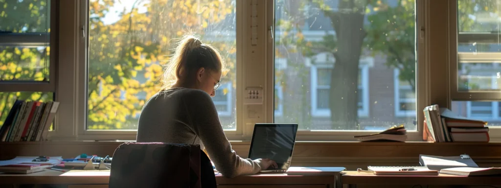 Focused student sitting at desk with study materials