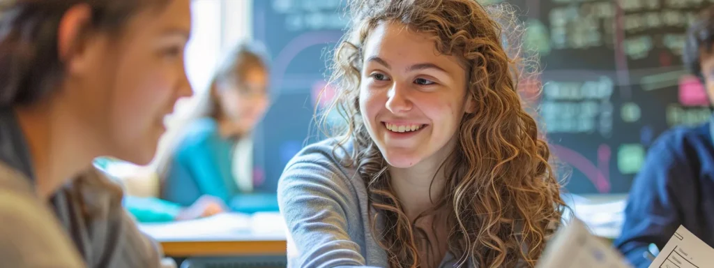 a focused student engages in a vibrant tutoring session, surrounded by colorful math diagrams and equations, while an empathetic tutor guides them with a supportive demeanor, capturing the essence of personalized learning and academic growth.