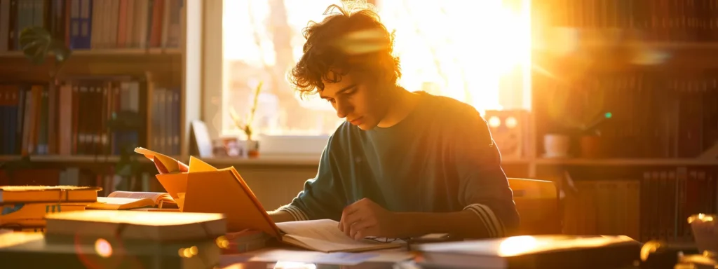 a serene study environment bathed in warm, natural light, featuring a focused student surrounded by books and notes, symbolizing the empowering journey of lifelong learning through consistent tutoring support.