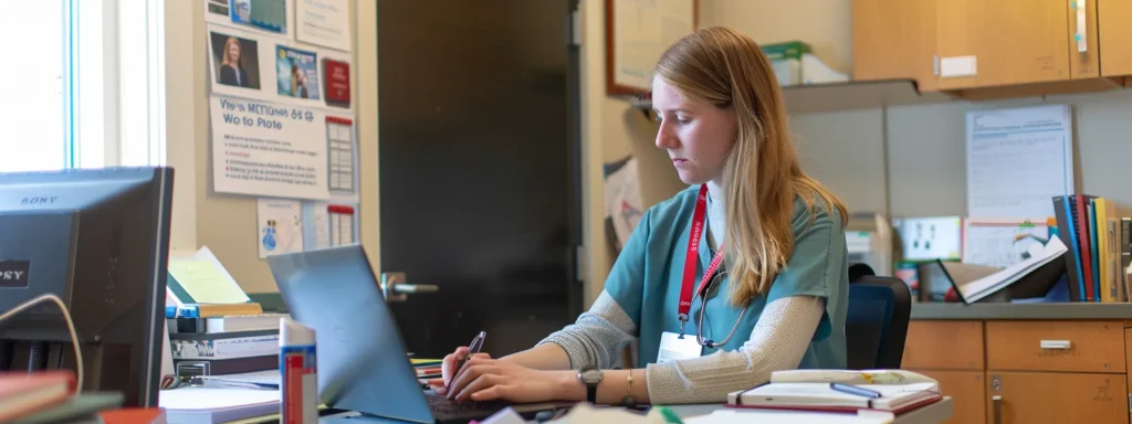 Focused nursing student sitting at desk