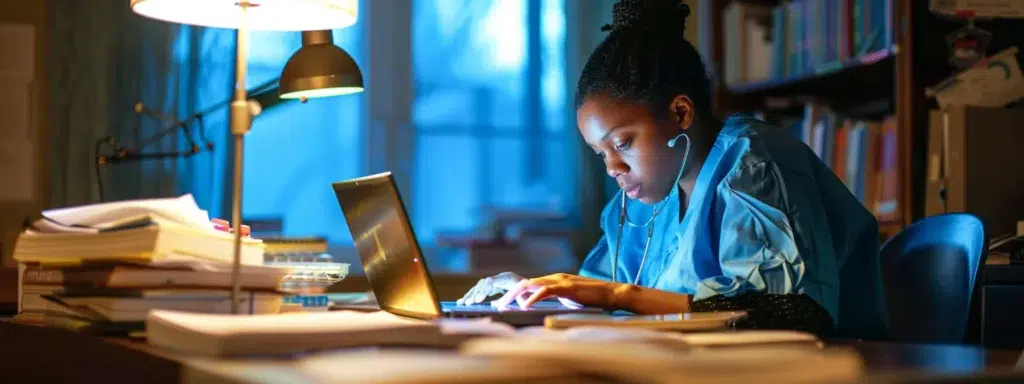 Intense nursing student sitting and studying
