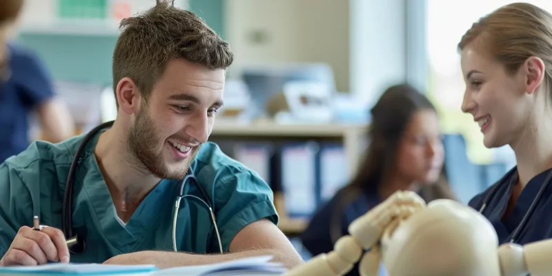 Focused nursing student engaged in study