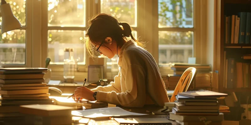 Serene study environment bathed in light